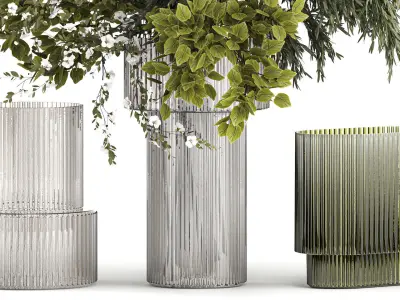 Lush bouquet of cherry blossom branches with sakura leaves 348 3D model