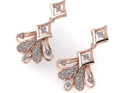 light Wight white gold diamond Earring-Nk-77ER 3D print model