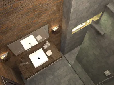 Modern Bathroom interior  Low-poly 3D model