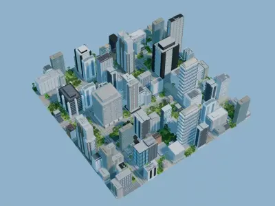 City Downtown Skyscraper Street 05 - DAY Low-poly 3D model