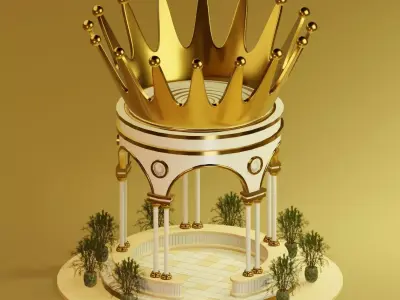 Golden Crown Pavilion  Stylized Low Poly Fantasy Architecture 3D model