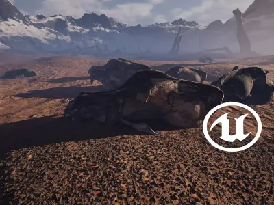 Snowy Mountain Landscape With Skull-Unreal Engine Scene Low-poly 3D model