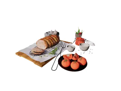 3D Roast Dinner and Ingredients Set Low-poly 3D model