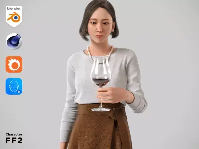 Modular Character - Asian Smart Casual Woman - FF2 Low-poly 3D model