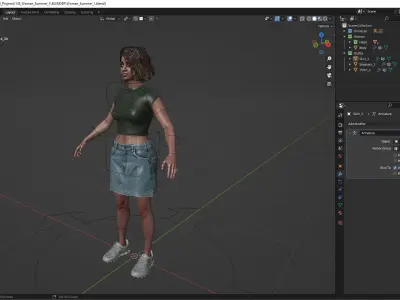 Woman - Summer Outfit 1 - Modular - Rigged Low-poly 3D model