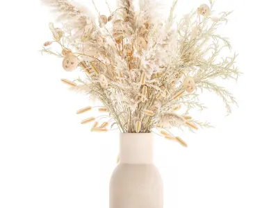 Bouquet of dried flowers in a vase of pampas grass branches 3D model