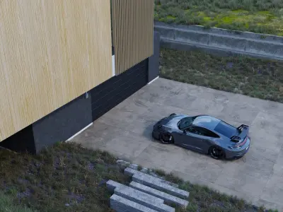 Automotive Hill Villa Scene 3D Blender File Textured 3D model