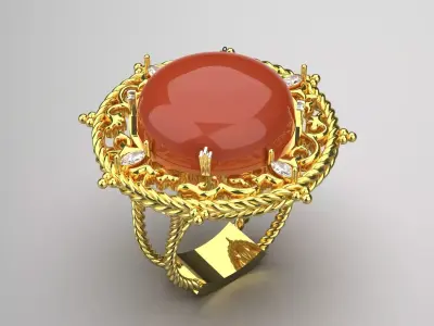 Solid Gold Ring with Agate jr00149 3D print model
