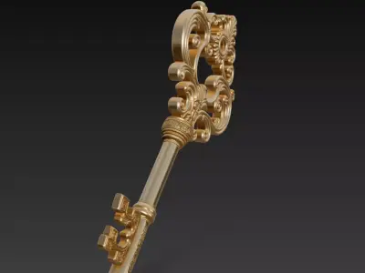 Golden Ornate Key - Elegant Baroque Decorative 3D Model 3D print model