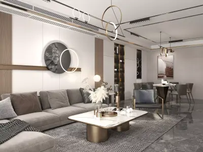 Living Room and Dining Room Scene 3D model