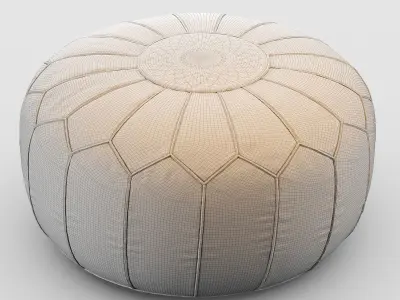 Vintage Round Moroccan Chocolate Brown Leather Pouf 3D model