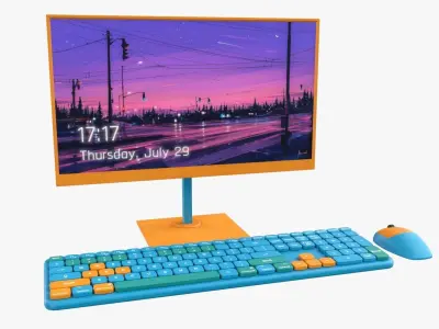 Wireles Computer Set Keyboard Mouse Monitor Iceberg Blue Version 3D model