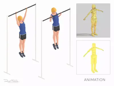 Pullup  Exercise Woman Animation Low-poly 3D model