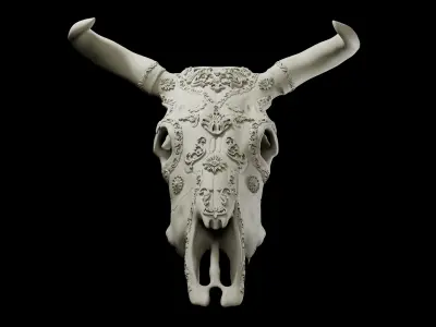 Bull skull decorated intended for 3D printing 3D print model