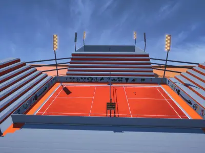 Badminton Court with Racket And Shuttle 3D model