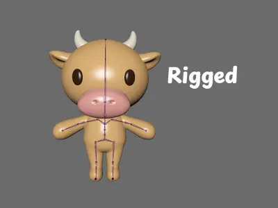 Little Cow Animated Cute 3D Models For Games And Animations Low-poly 3D model