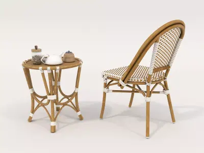 Rattan Coffee Table and Chair Set 3 3D model