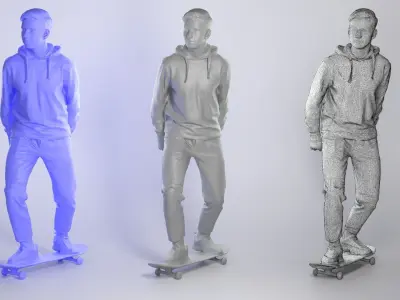 Young handsome man riding on skateboard 234 Low-poly 3D model