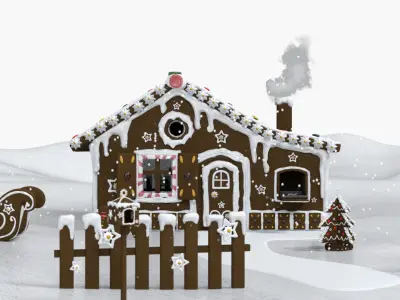 Gingerbread House Christmas Scene Low-poly 3D model