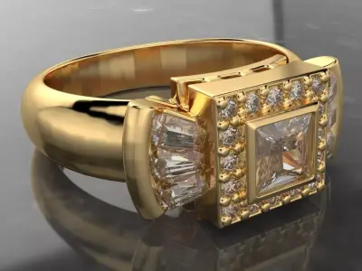 classic style cross gems ring 3D print model