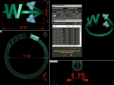 Jewelry Alphabet Ring W with Diamonds  3D print model