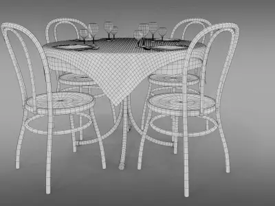 Restaurant table plus cutlery and chairs 3D model