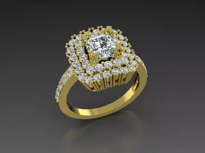 Diamond Jewelry Ring Princess and Round gems Free 3D print model