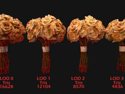 White Roses Bridal Bouquet Low-poly 3D model