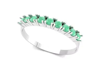 White Gold Classic Half Band Emerald Ring 3D Model Print Ready 3D print model