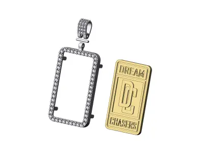 Iced dream chasers frame gold bar pendant and bail 3D print model