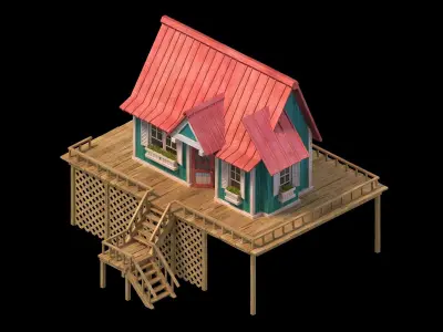 gAME Wood Stitch House 03 3D model