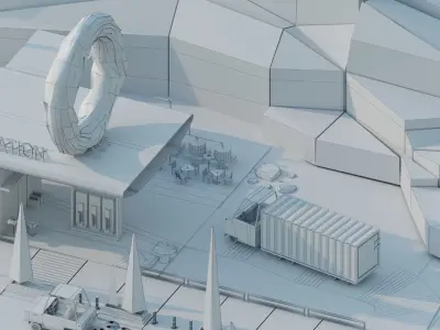 Low poly 3d modular location - gas station Low-poly 3D model