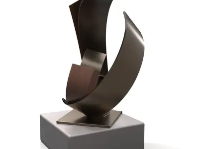 Metal And Wood With Stone Base Sculpture PBR 3D model
