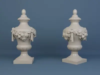 Urn with flowers and fruit  decorations 3D model