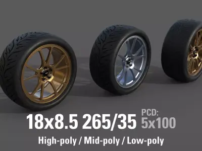 Konig Freeform 18x8 PCD 5x100 with Federal 595 RS 265 35 Low-poly 3D model