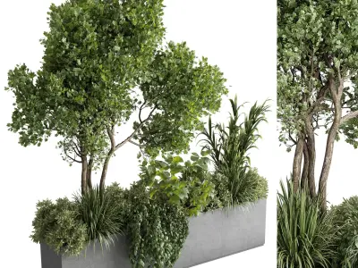 Concrete box plants on stand - set outdoor 151 Low-poly 3D model