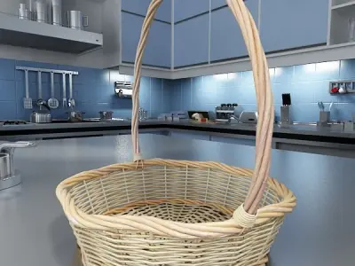 Wicker basket collection 4 items 3D model