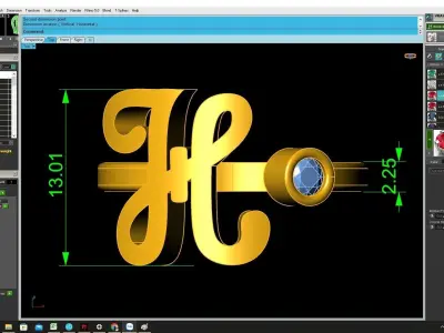 Initial H Diamond Ring 3D Jewelry Model 4292 3D print model