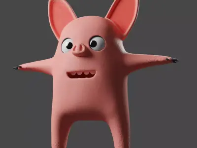 Pig Character with Modeling and Ringing Low-poly 3D model