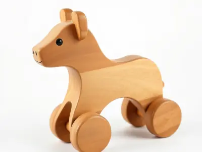 Wooden Toy Animal Model Pack with Rolling Feature Low-poly 3D model