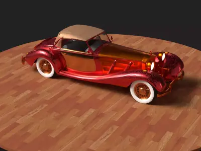 Chinese red  vintage car   Low-poly 3D model
