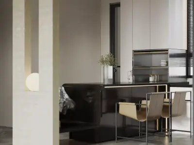 Modern living room dining room interior scenes  3D model 7