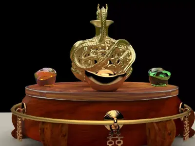 Chinese golden  dragon vase  3D model