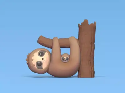 Sloth with Baby 3D print model
