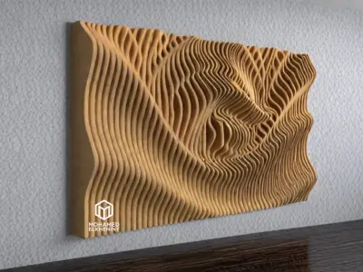 Parametric Wavy Wooden Wall Decor 20 - wood cutting machines  3D model