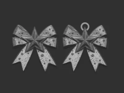 christmas star ribbon bow decor  3D print model