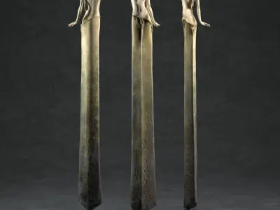 Briseis four bronze sculptures of woman on pole 3D model