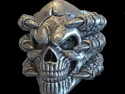 skull Ring jewelry with claws vol1  3D print model