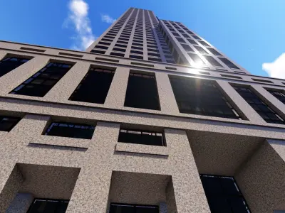 Tower - 5 tall building on field Low-poly 3D model