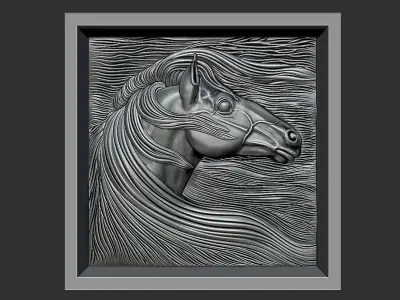 Horse silver head in frame 3D print model
